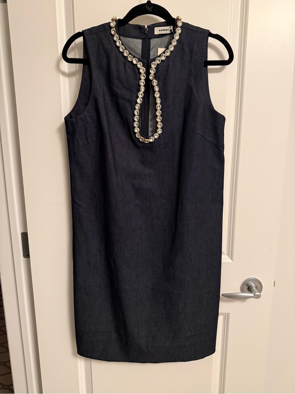 NWT Sandro Paris Rhinestone Embellished Denim Dress FR 38 | US 6 - Picture 2 of 9